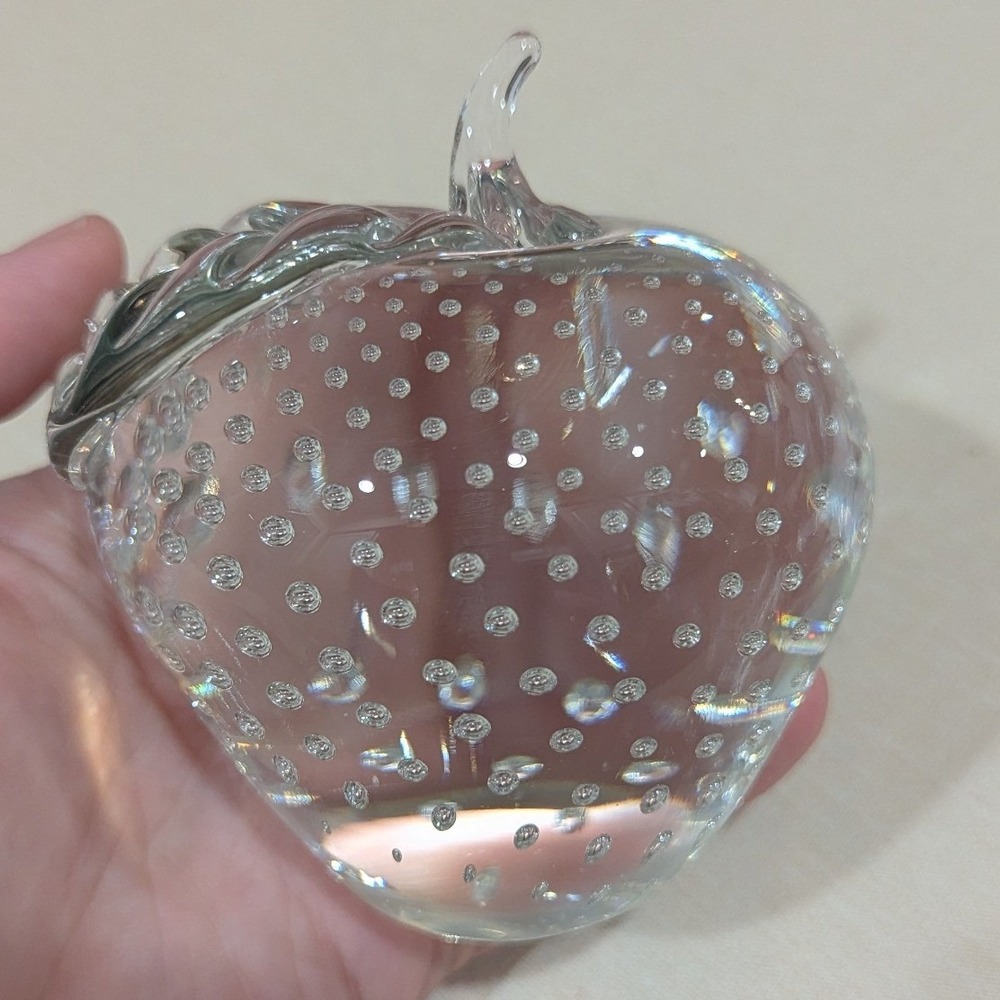 Wheaton Village Vintage Glass Apple Paperweight Bullicante Bubble Art Glass